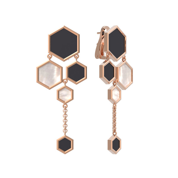 Серьги из золота c ониксом и перламутром