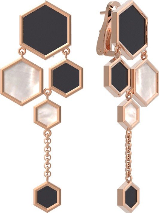 Серьги из золота c ониксом и перламутром