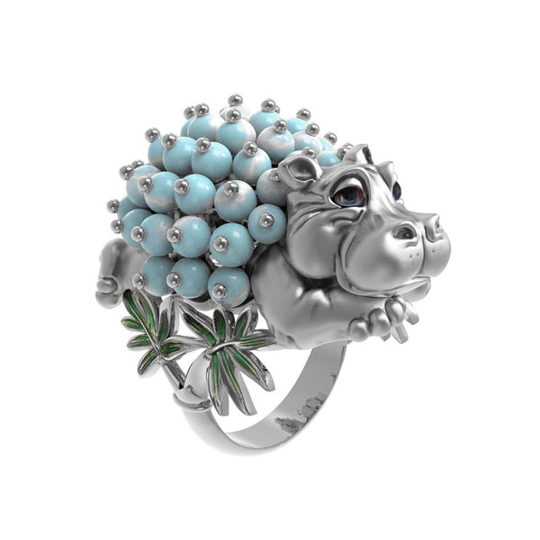 Кольцо из белого золота c эмалью и бирюзой