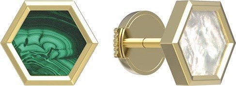 Серьги из лимонного золота c малахитом и перламутром