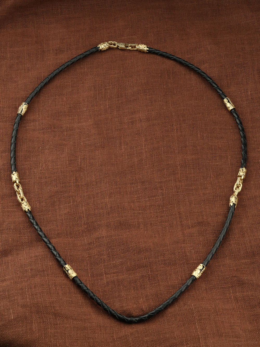 Гайтан из лимонного золота c кожаным шнурком