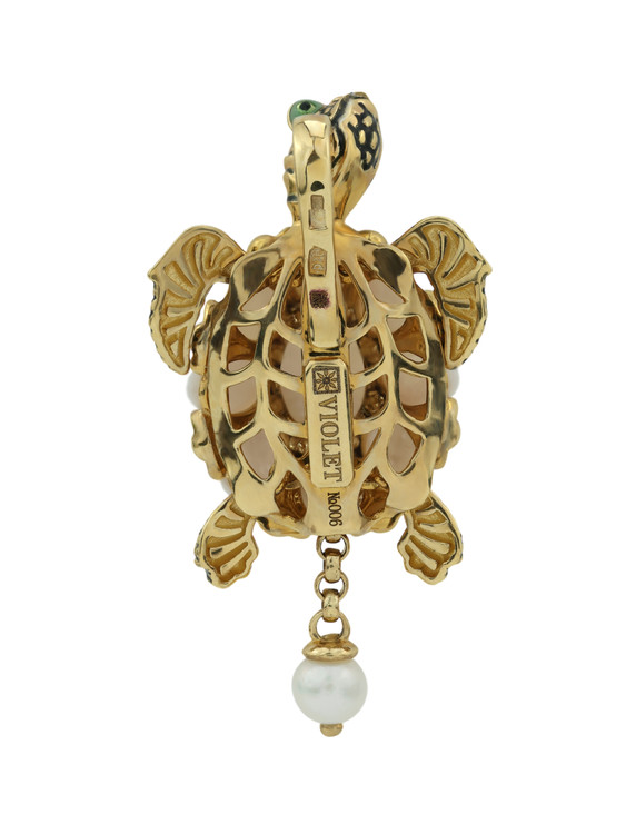 Подвеска из лимонного золота c эмалью, жемчугом и перламутром