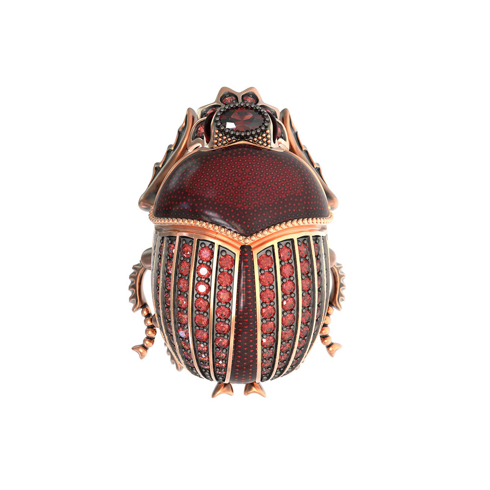 Брошь из золота c эмалью, фианитом и гранатом