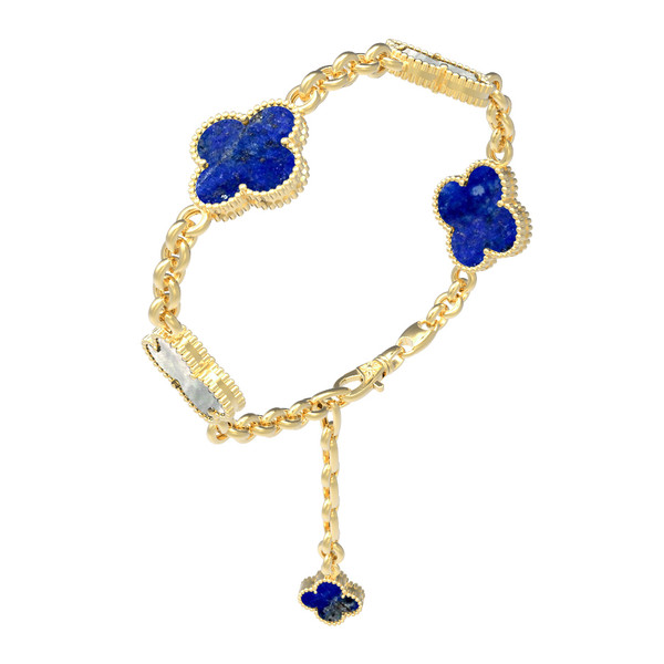 Браслет из лимонного золота c лазуритом и перламутром