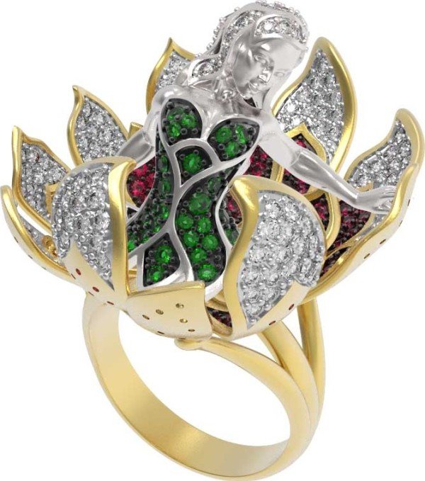 Кольцо из лимонного золота c фианитом