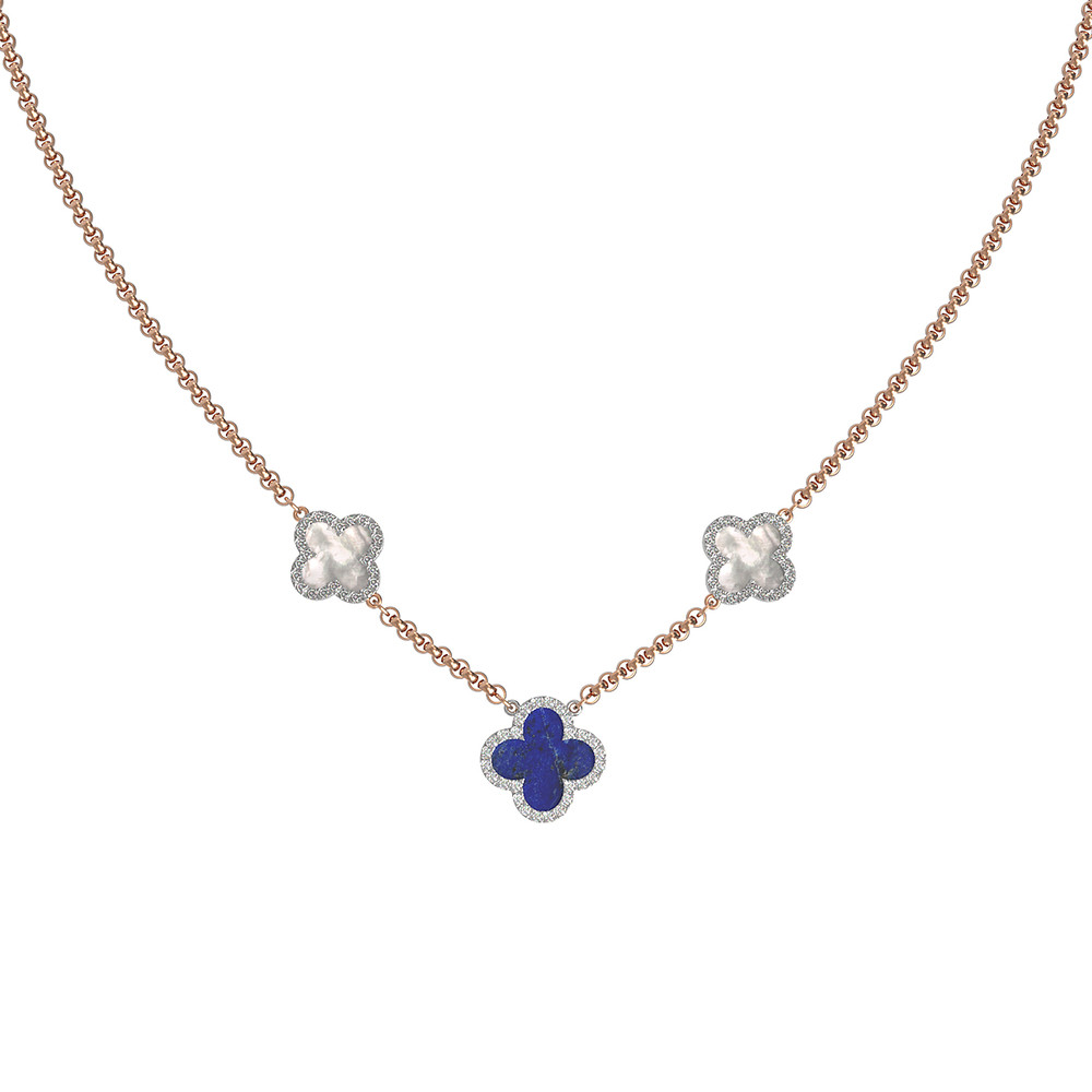 Колье из золота c бриллиантами, лазуритом и перламутром