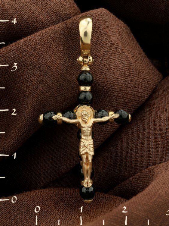 Крест из лимонного золота c ониксом