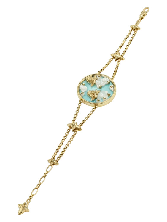 Браслет из лимонного золота c бирюзой и перламутром