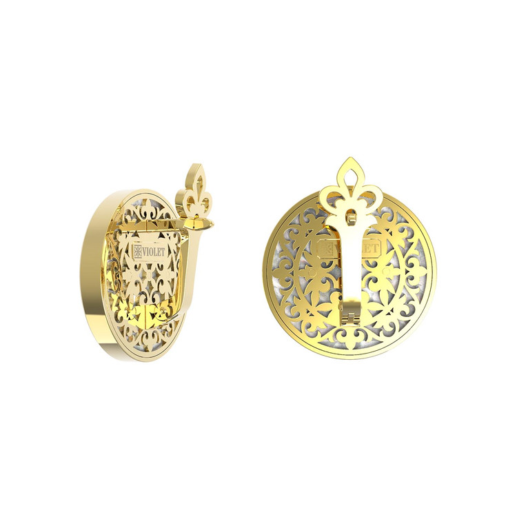 Серьги из лимонного золота c ониксом и перламутром