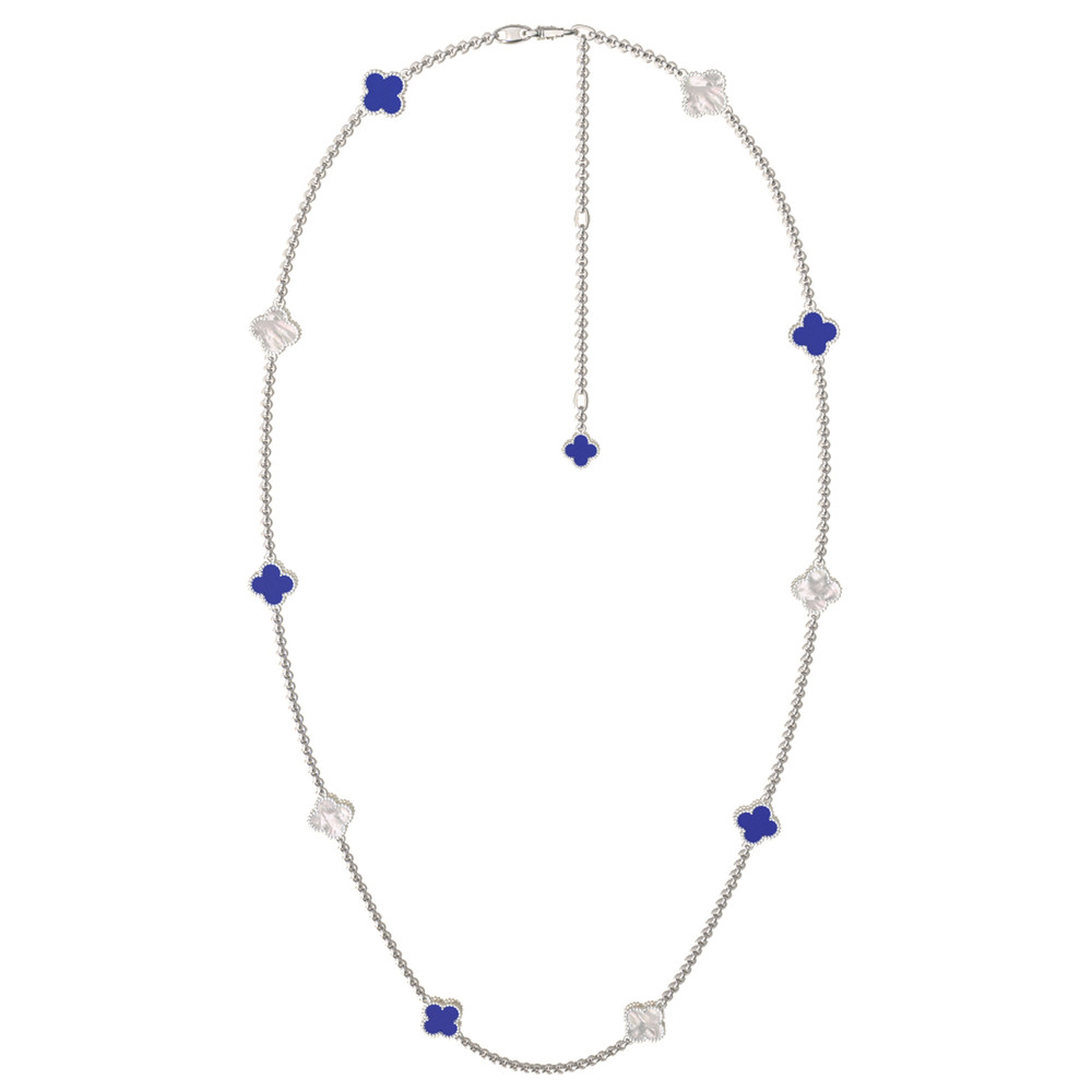 Колье из белого золота c лазуритом и перламутром