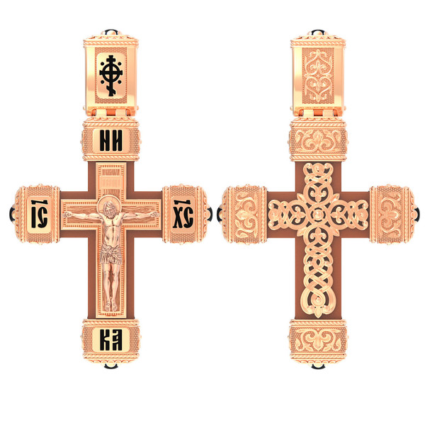 Крест из золота c эмалью, ониксом и деревом груши