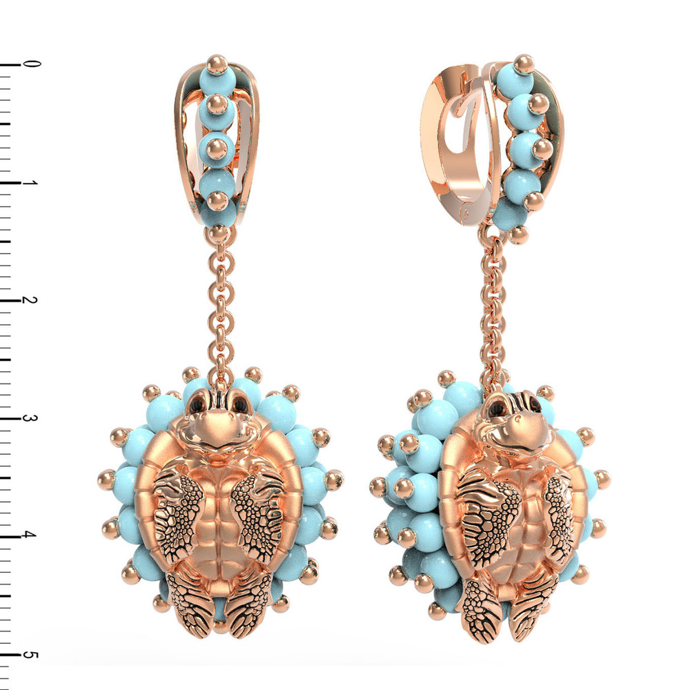 Серьги из золота c эмалью и бирюзой