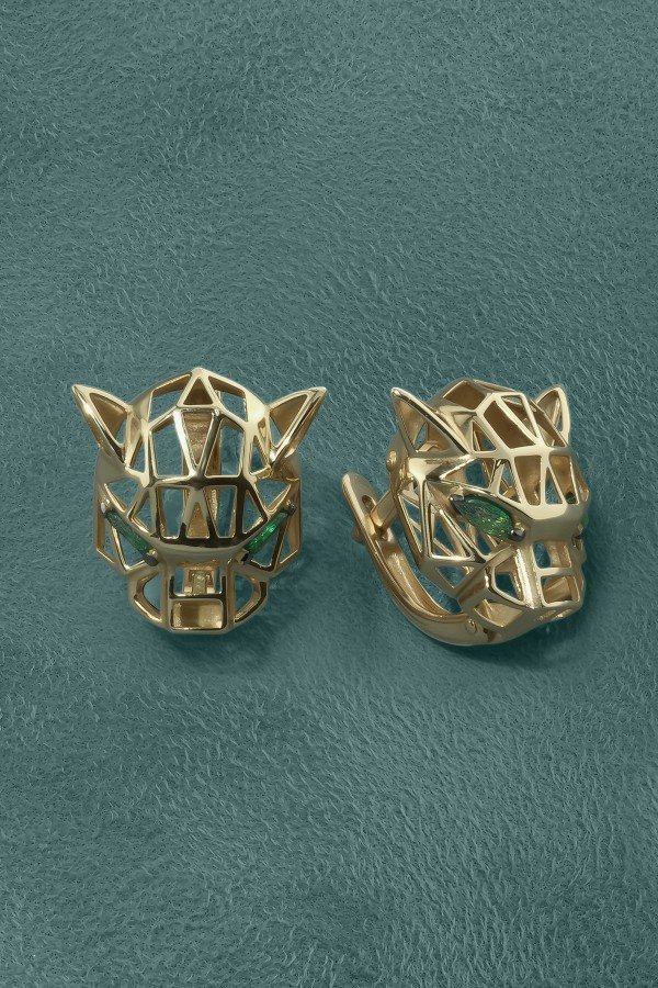 Серьги из золота 585 пробы c изумрудом