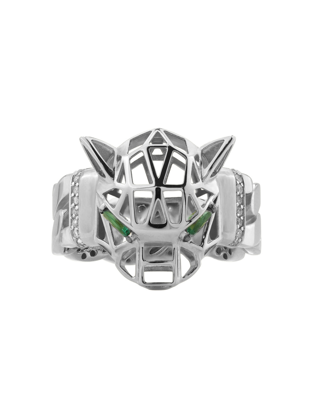 Кольцо из белого золота c бриллиантами и изумрудом