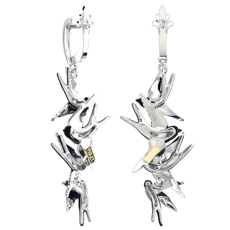 Серьги из белого золота c эмалью