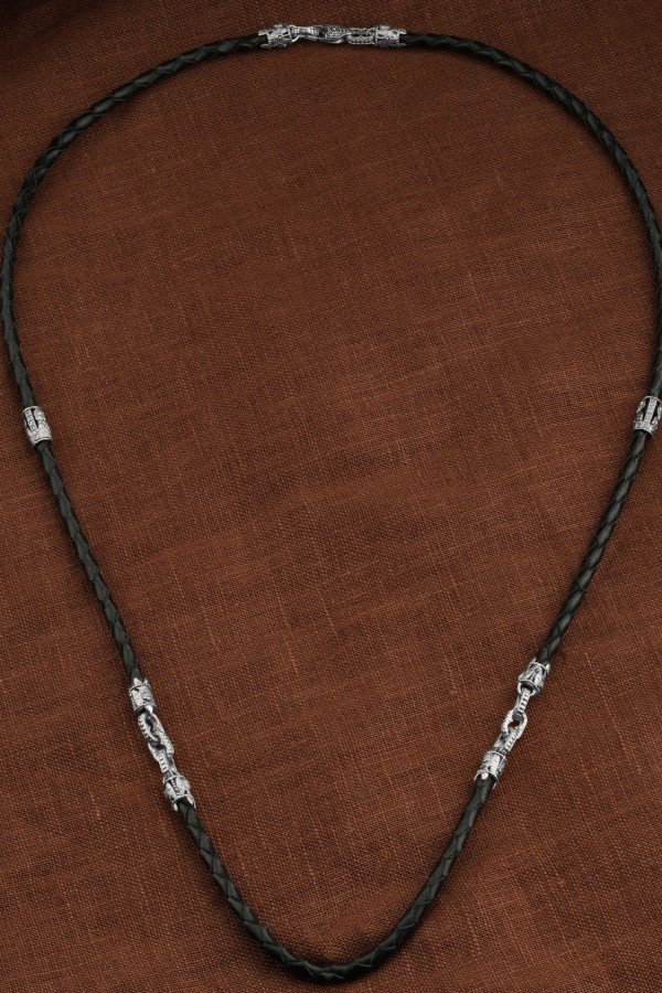 Гайтан из белого золота 585 пробы c кожаным шнурком