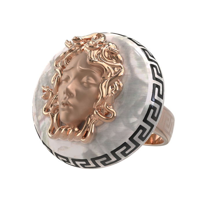 Кольцо из золота c эмалью и перламутром