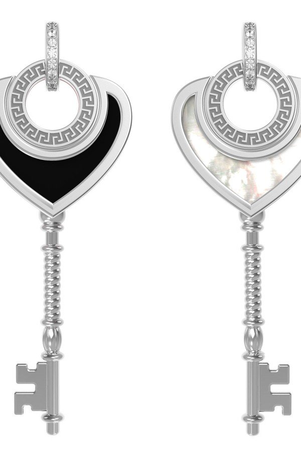 Подвеска из белого золота c фианитом, ониксом и перламутром