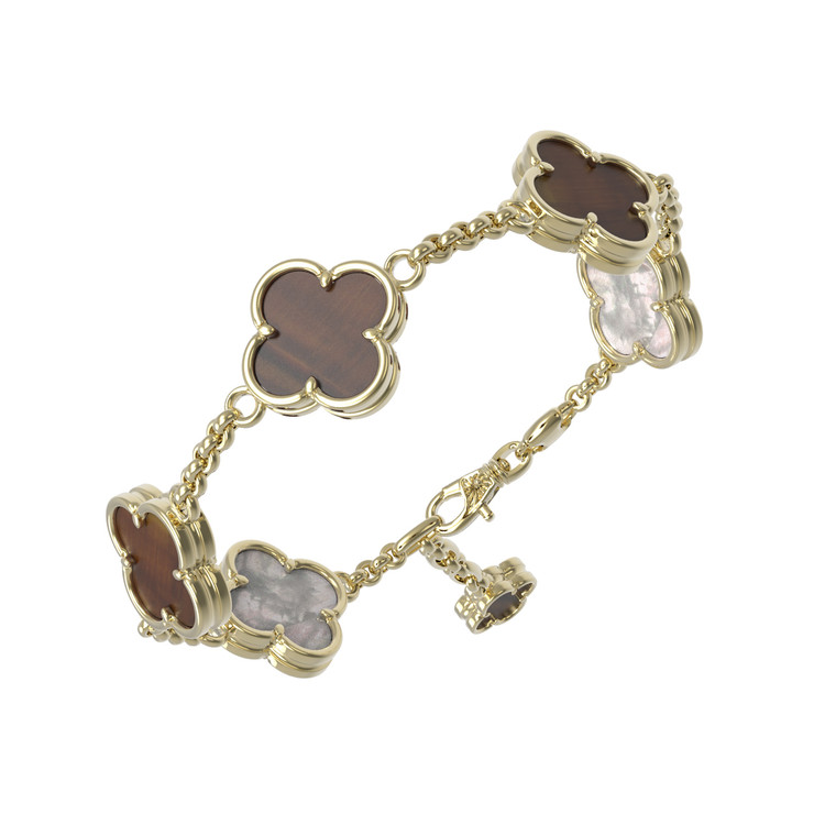 Браслет из лимонного золота c тигровым глазом и перламутром