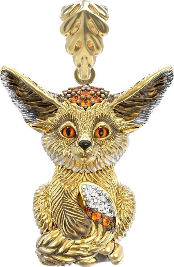 Подвеска из лимонного золота 585 пробы c эмалью и фианитом