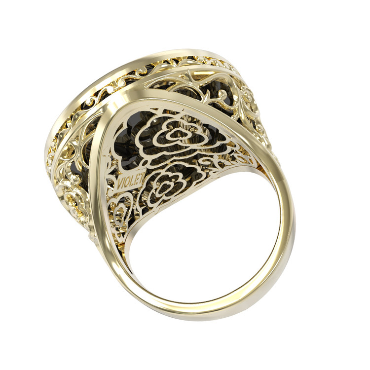 Кольцо из лимонного золота c ониксом и перламутром