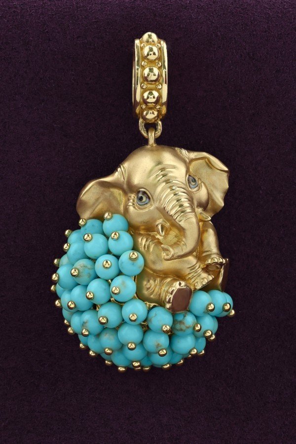 Подвеска из лимонного золота c эмалью и бирюзой