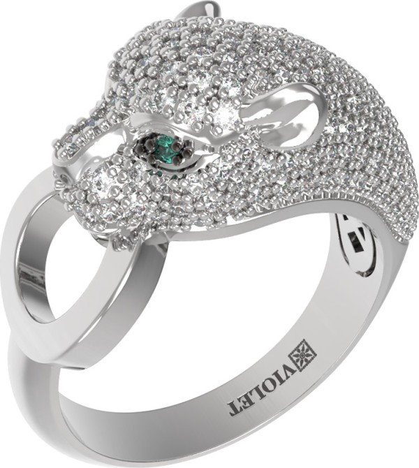 Кольцо из белого золота c бриллиантами и изумрудом