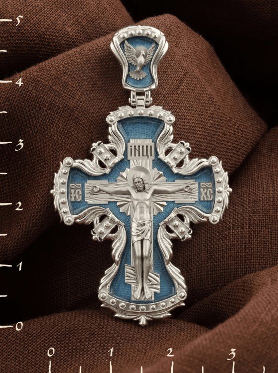 Крест из белого золота c эмалью