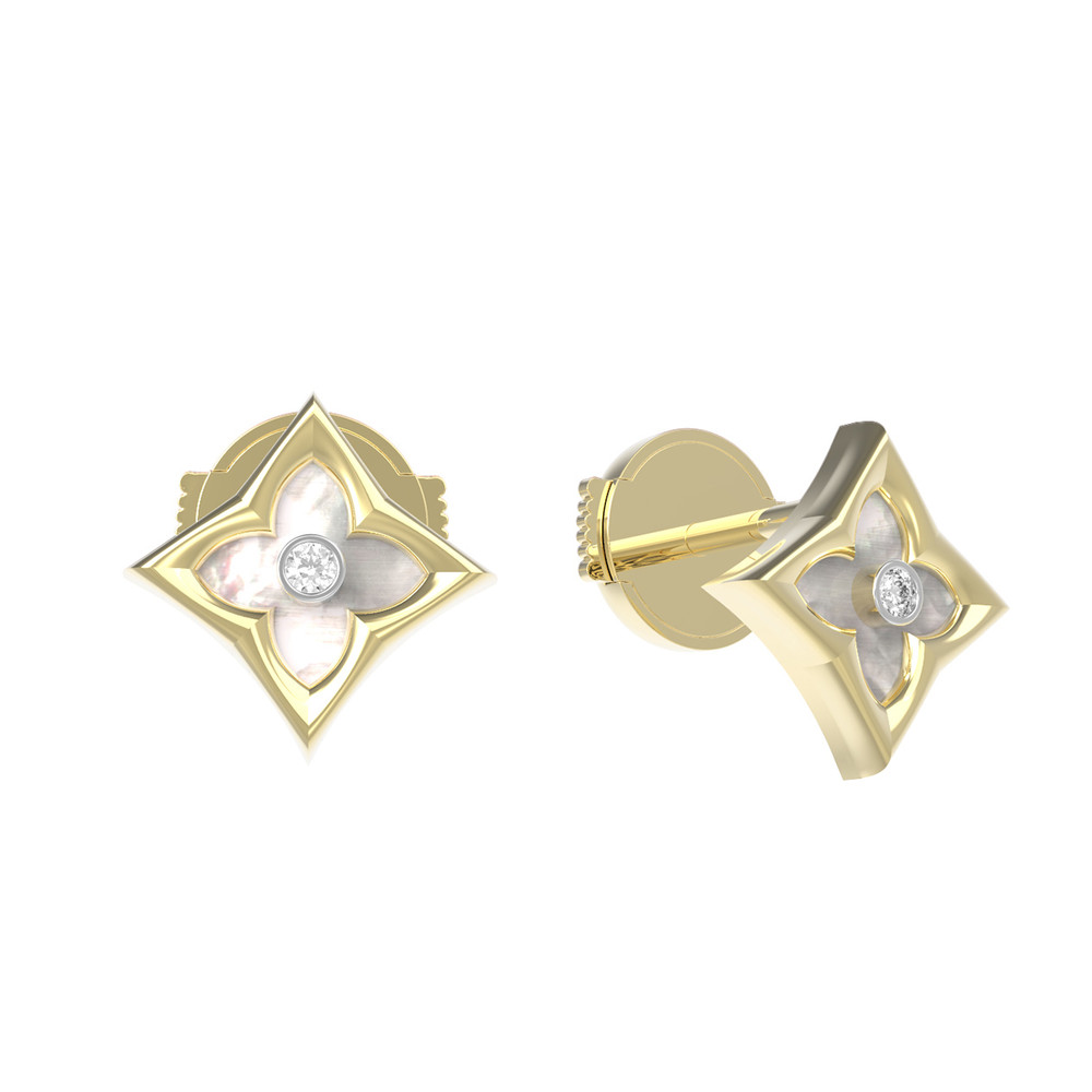 Серьги из лимонного золота c бриллиантами и перламутром