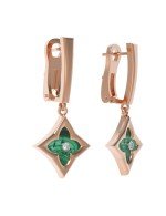 Серьги из золота 585 пробы c бриллиантами и малахитом