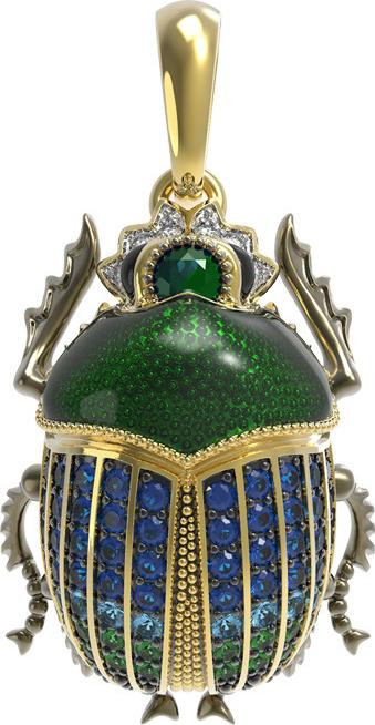 Подвеска из лимонного золота c эмалью, фианитом, турмалином и сапфиром