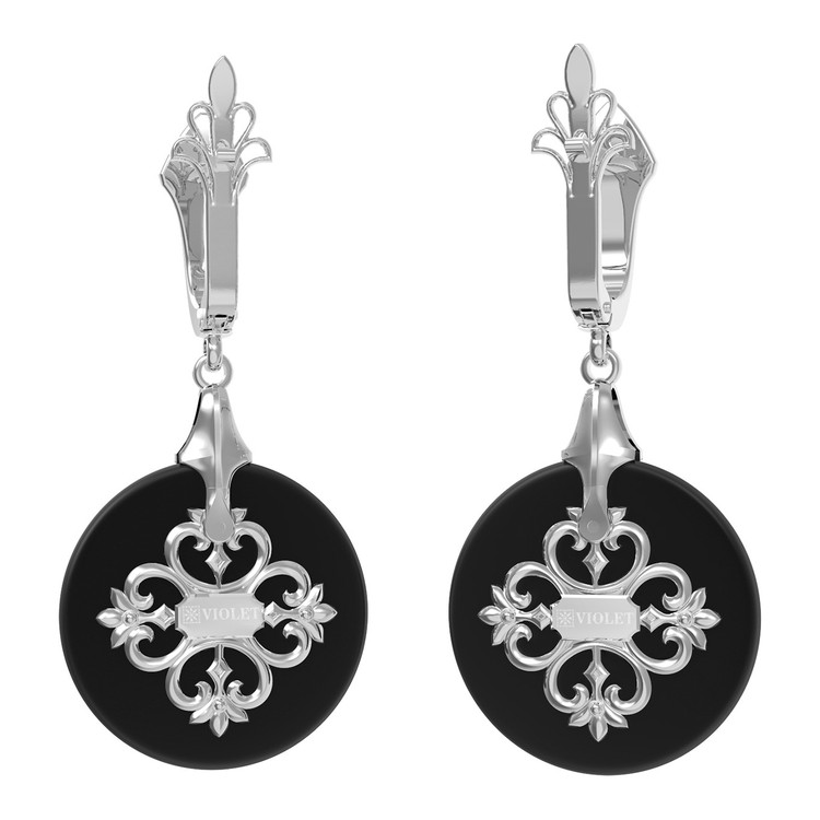 Серьги из белого золота c ониксом