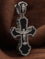 Крест из белого золота 585 пробы c эбеновым деревом