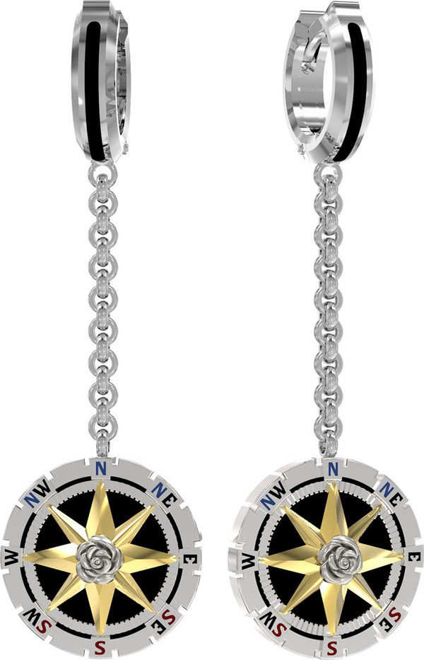 Серьги из белого золота c эмалью и ониксом