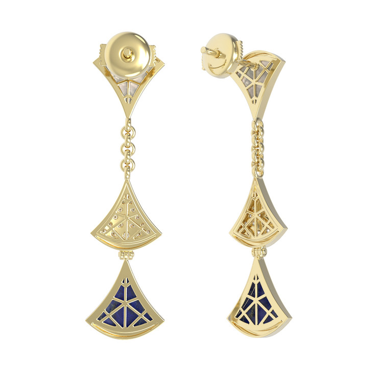 Серьги из лимонного золота c бриллиантами, лазуритом и перламутром