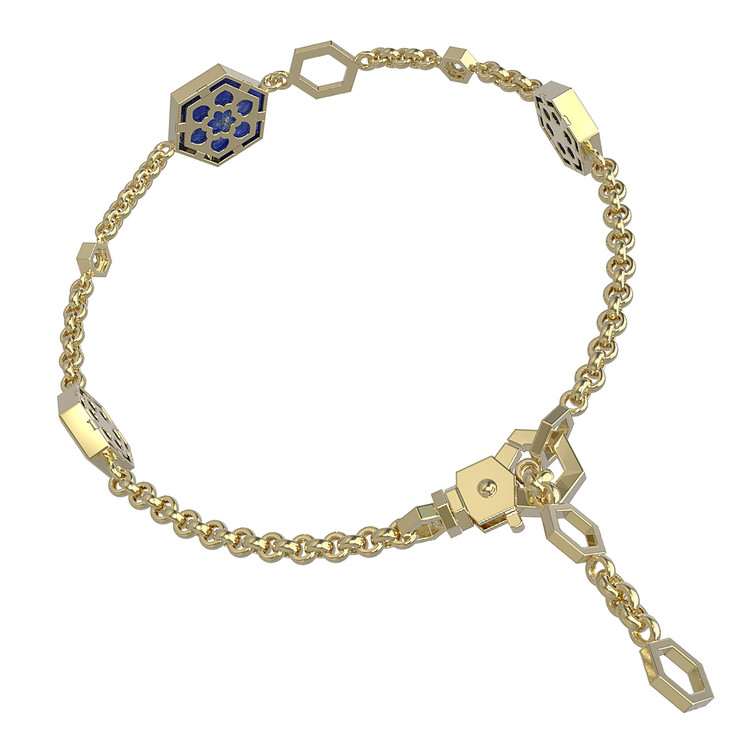 Браслет из лимонного золота c бриллиантами, лазуритом и перламутром