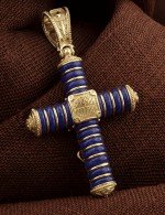Крест из лимонного золота 585 пробы c лазуритом