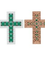 Крест из золота 585 пробы c бриллиантами и изумрудом
