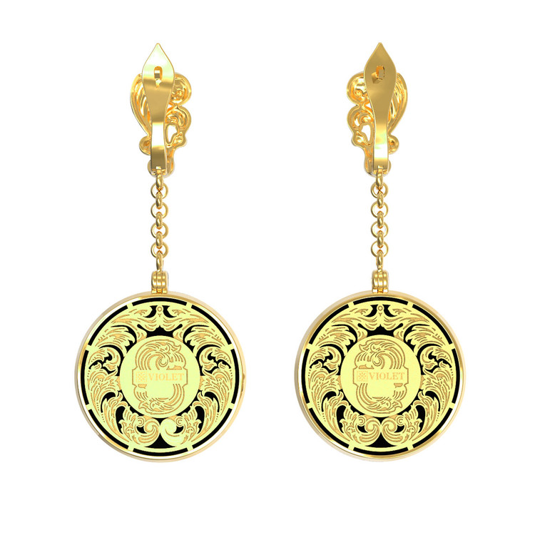 Серьги из лимонного золота c эмалью и ониксом