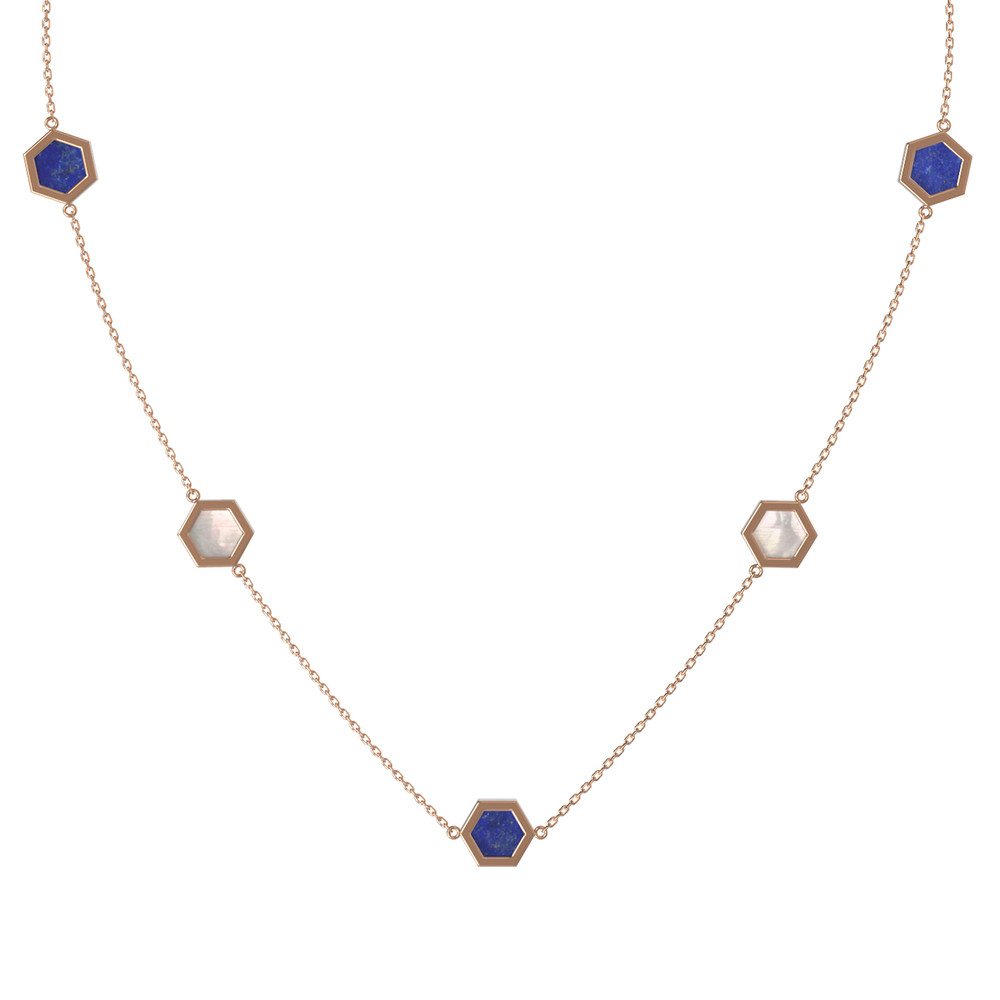 Колье из золота c лазуритом и перламутром