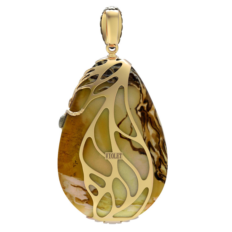 Подвеска из лимонного золота c росписным янтарём