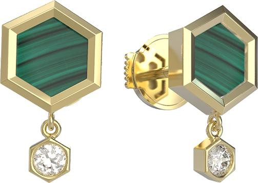 Серьги из лимонного золота c бриллиантами и малахитом