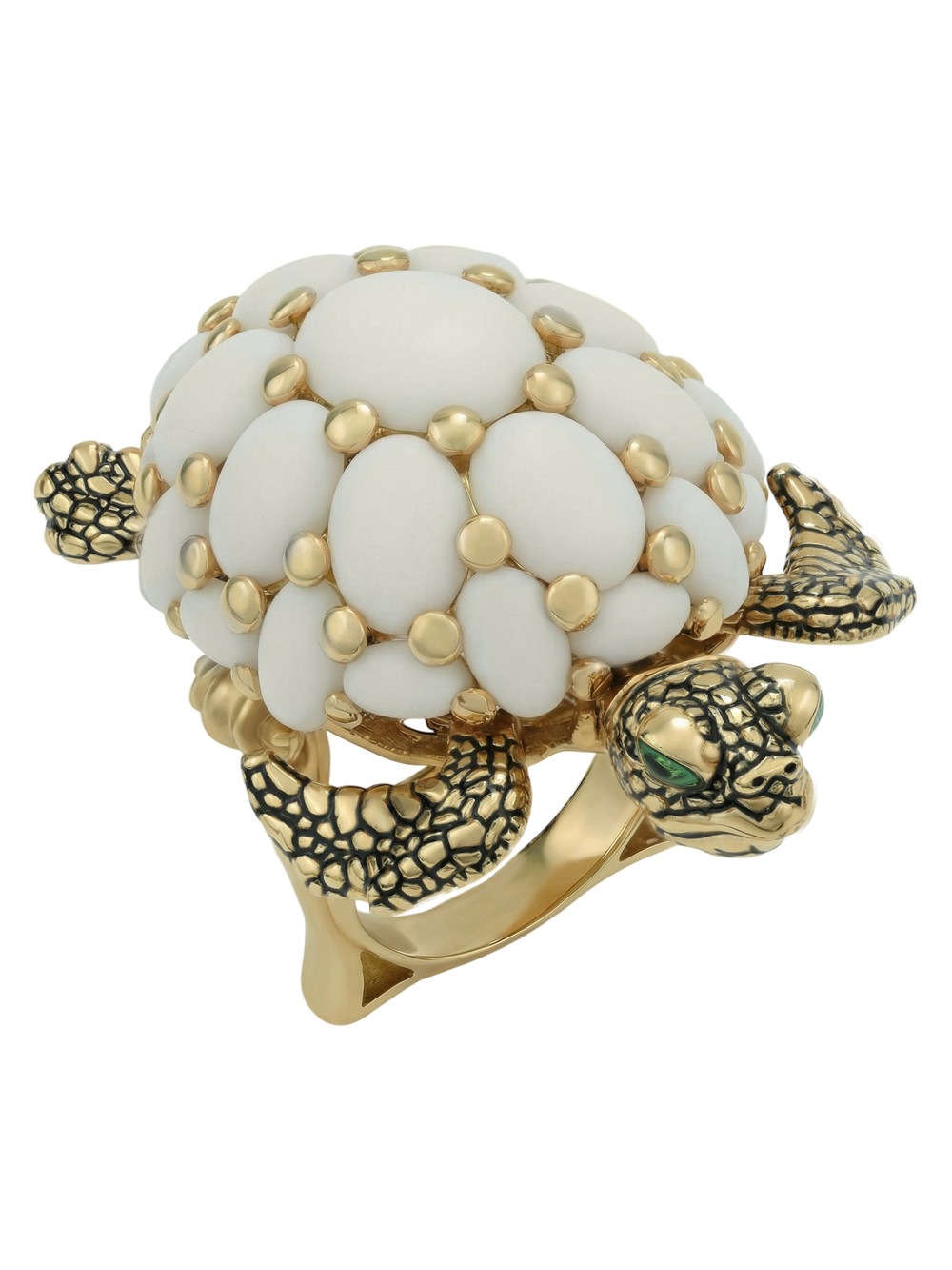 Кольцо из лимонного золота c эмалью и бивнем мамонта