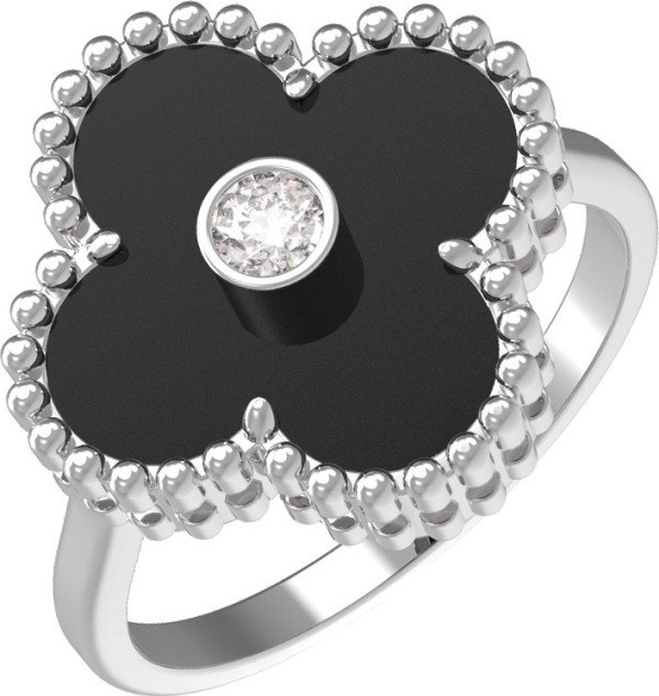 Кольцо из белого золота c бриллиантами и ониксом