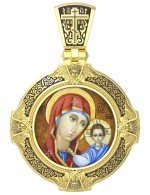Образок из лимонного золота 585 пробы c эмалью и иконописью