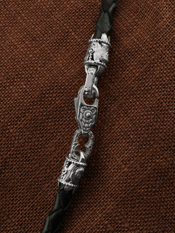 Гайтан из белого золота c кожаным шнурком