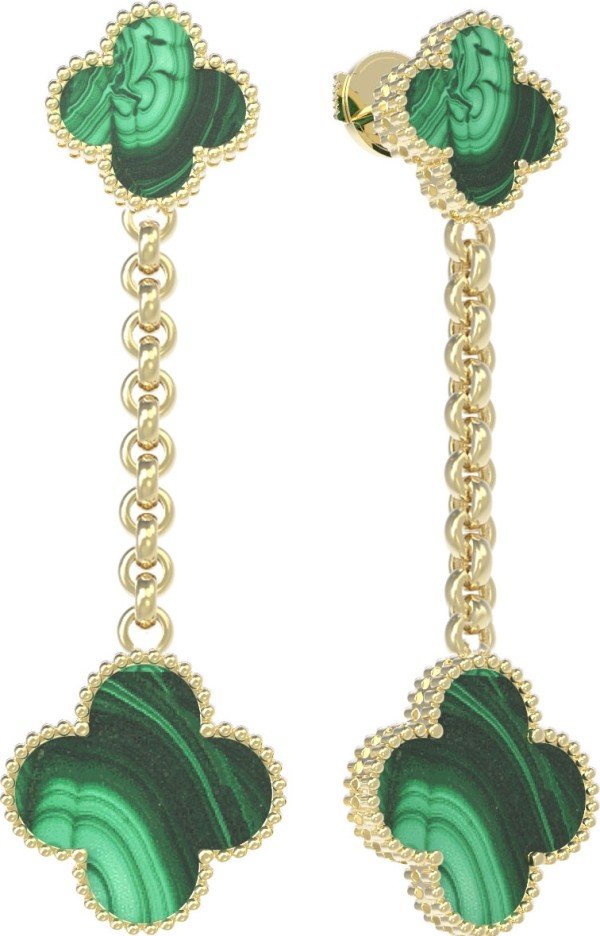 Серьги из лимонного золота 585 пробы c малахитом