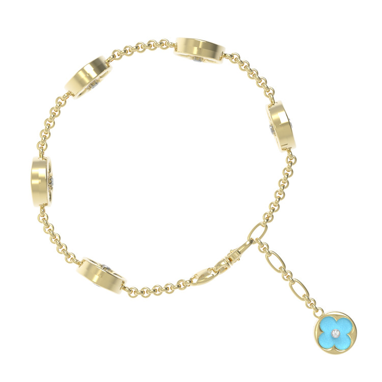Браслет из лимонного золота c бриллиантами, бирюзой и перламутром