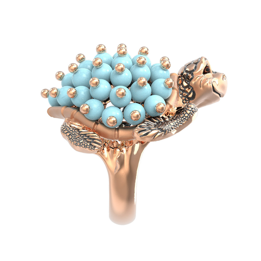 Кольцо из золота c эмалью и бирюзой