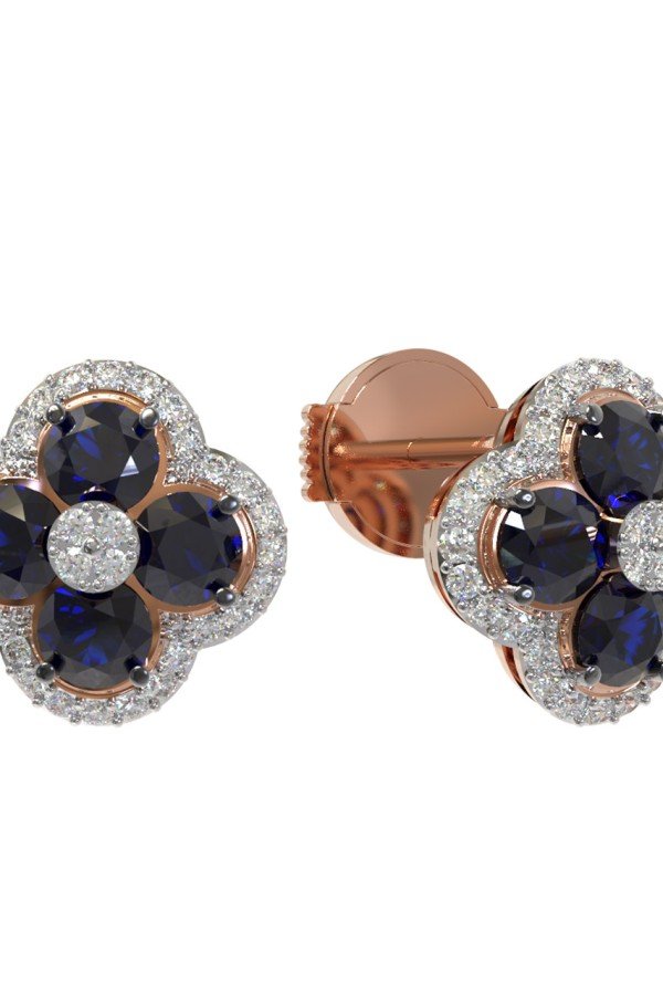 Серьги из золота 585 пробы c бриллиантами и сапфиром